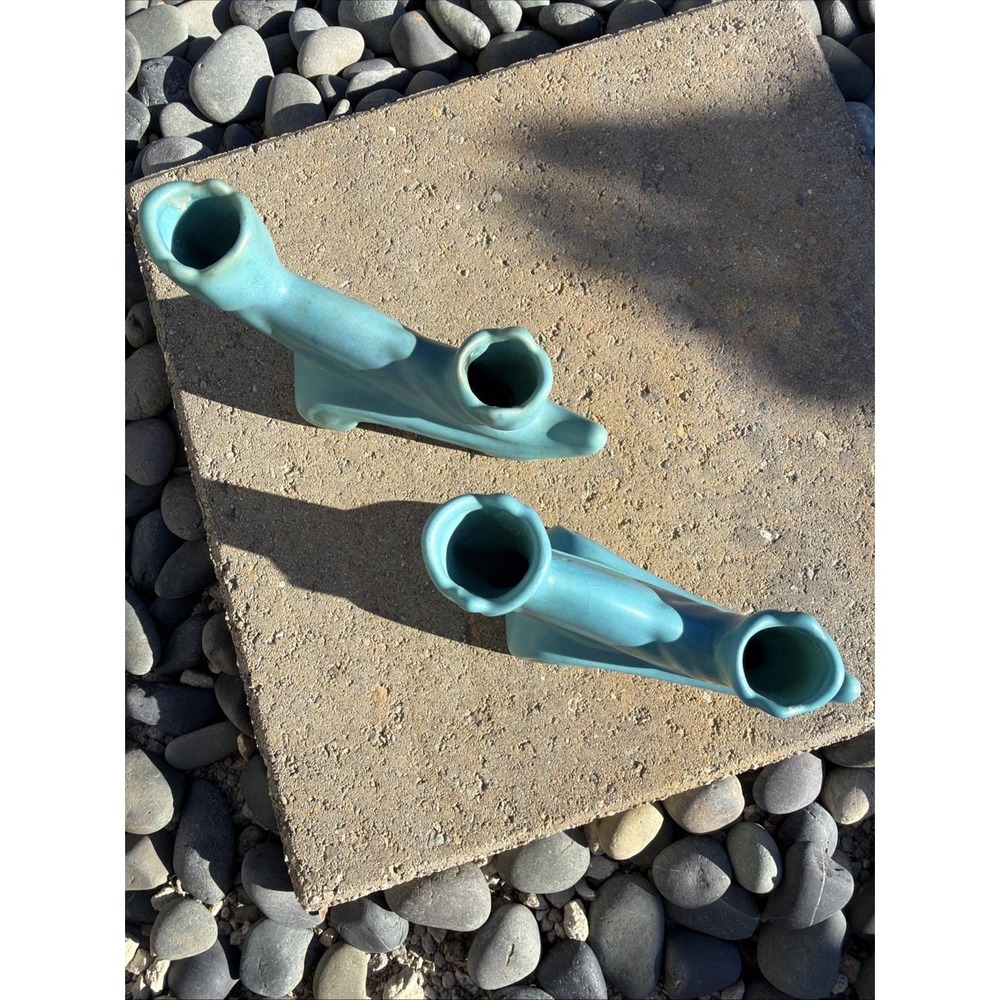 Antique Van Briggle Candlestick Holders Pair Matte Turquoise Colo‎ Springs - Picture 3 of 12